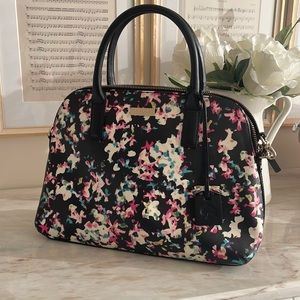 kate spade Black Floral Print Crossbody Satchel with Pink, Cream & Teal Accents